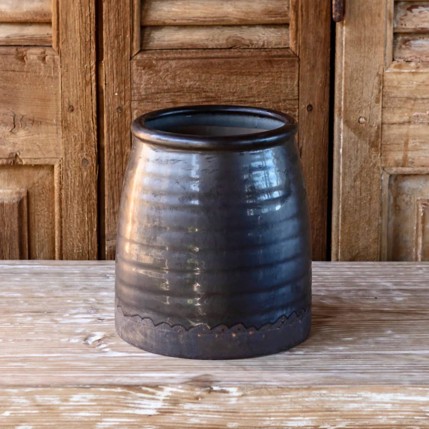 Porch View Home - Smoked Glazed Pottery Butterchurn Vase Large