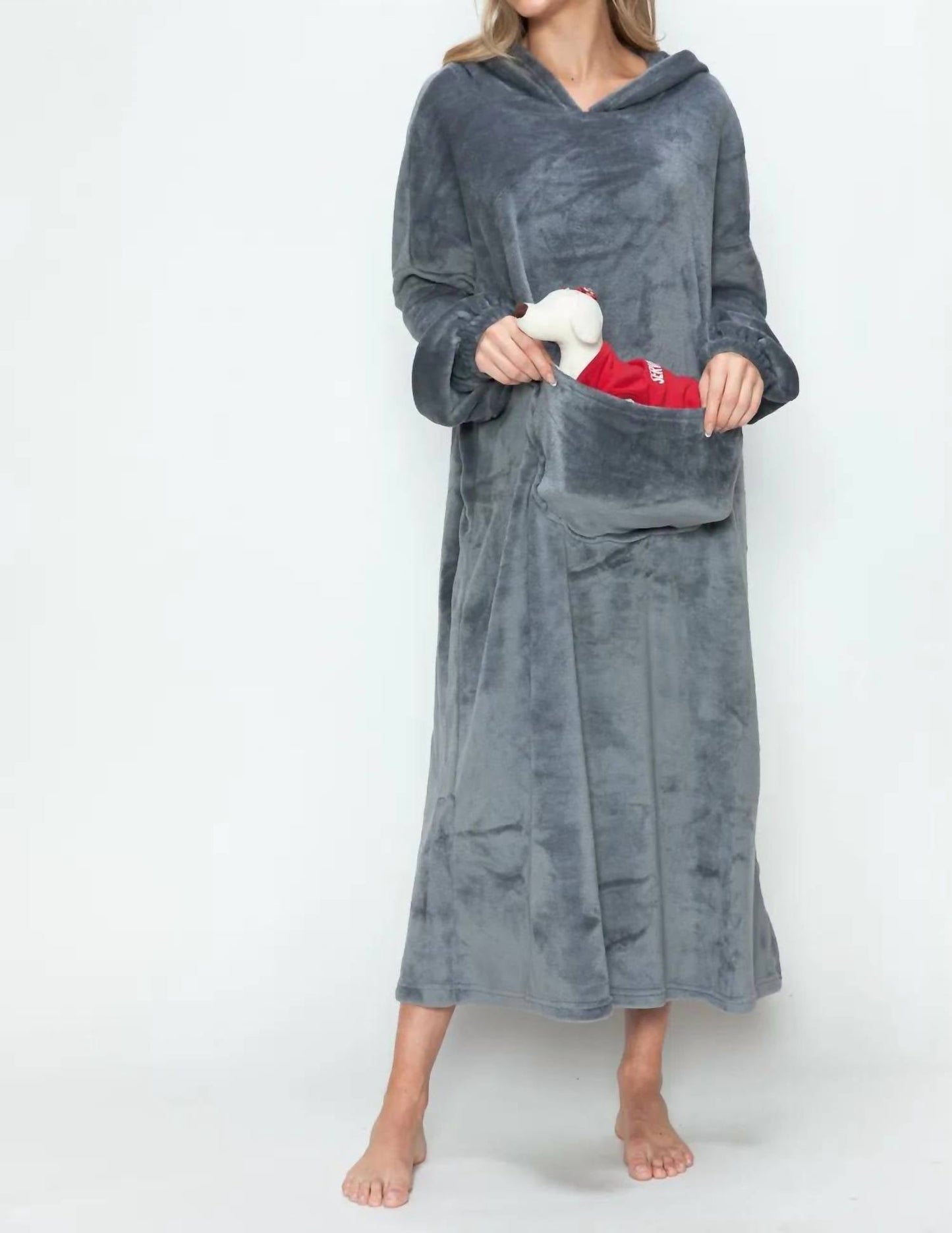 Double Take - Full Size Pocketed Hooded Midi Lounge Dress