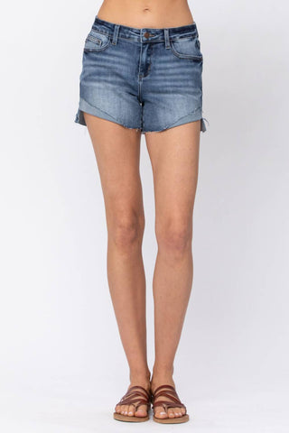 Judy Blue - Mid Rise Half Cuffed Jean Shorts