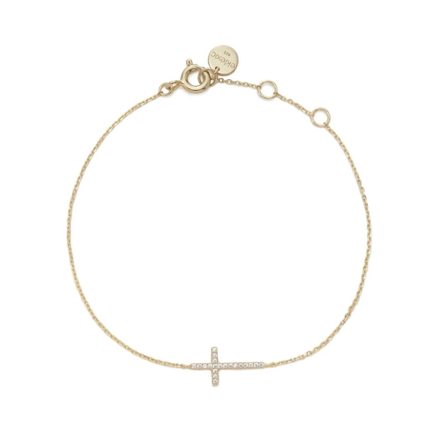 Eklexic - Women's Horizontal Cubic Zirconia Cross Bracelet