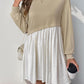 Perfee Contrast Round Neck Long Sleeve Mini Dress