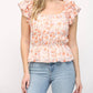 Fate - Flaunt Your Floral Gathered Waist Flutter Sleeve Top
