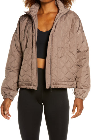 Zella Women's Quilted Bomber Jacket in Grey Sparrow