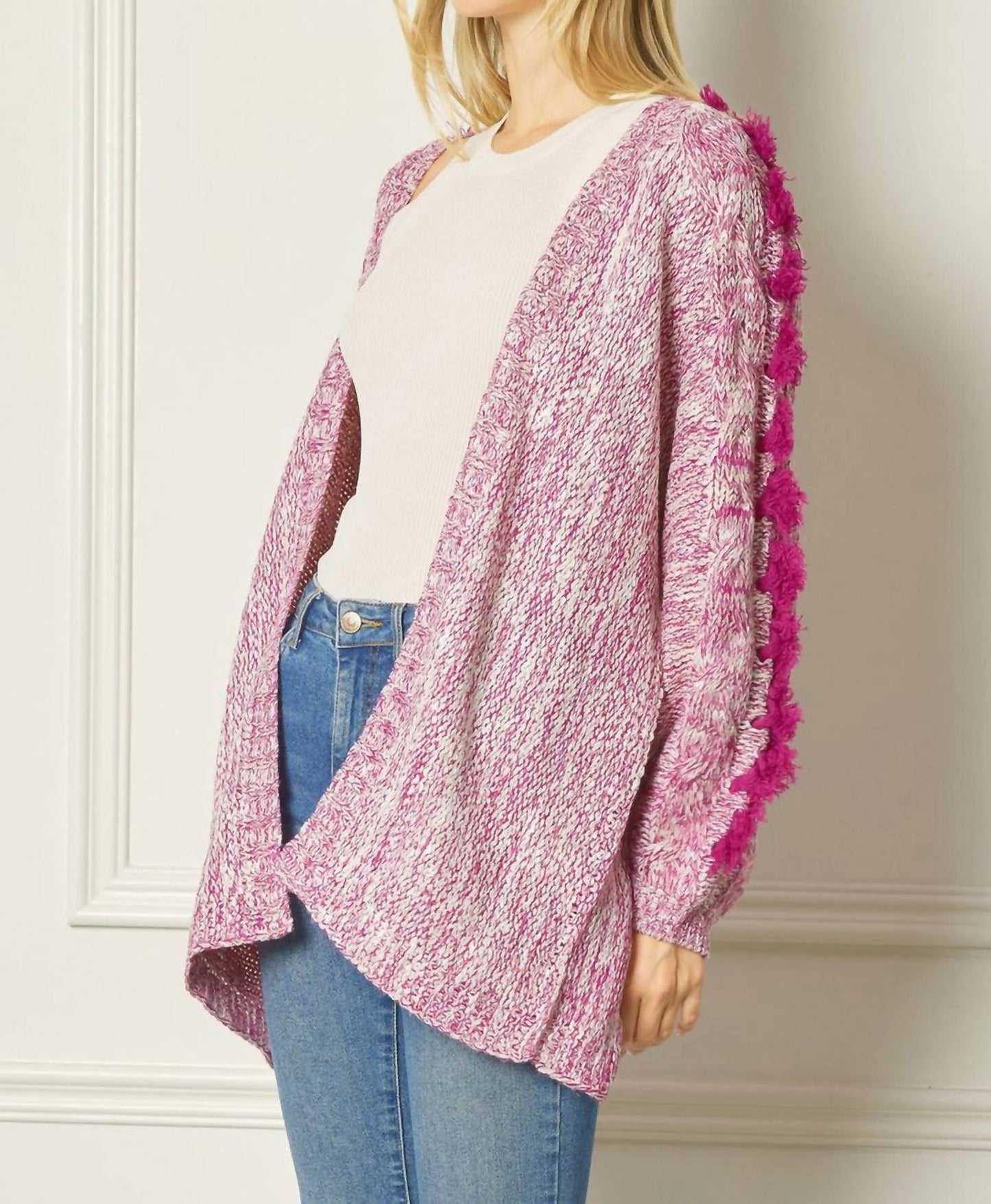 Entro - Long Detailed Sleeve Open Knit Cardigan