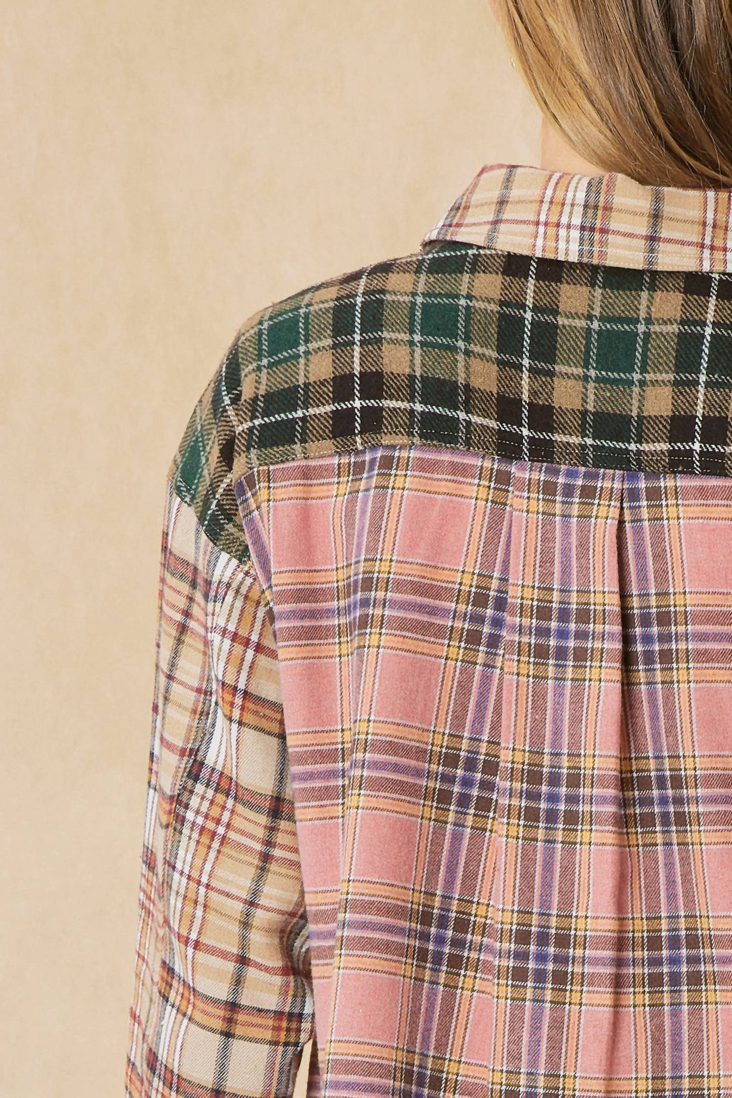 Entro - Color Block Plaid Flannel Top