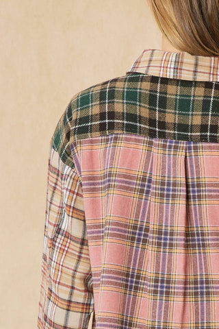 Entro - Color Block Plaid Flannel Top