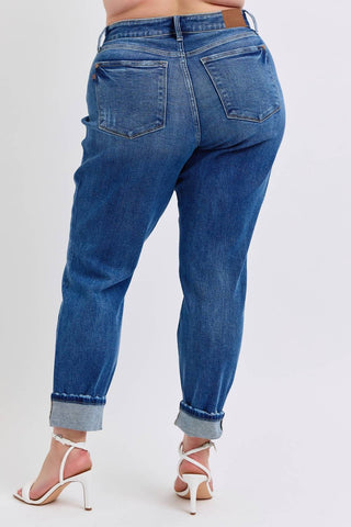 Judy Blue - Plus Mid-rise Boyfriend Jeans With Cuff