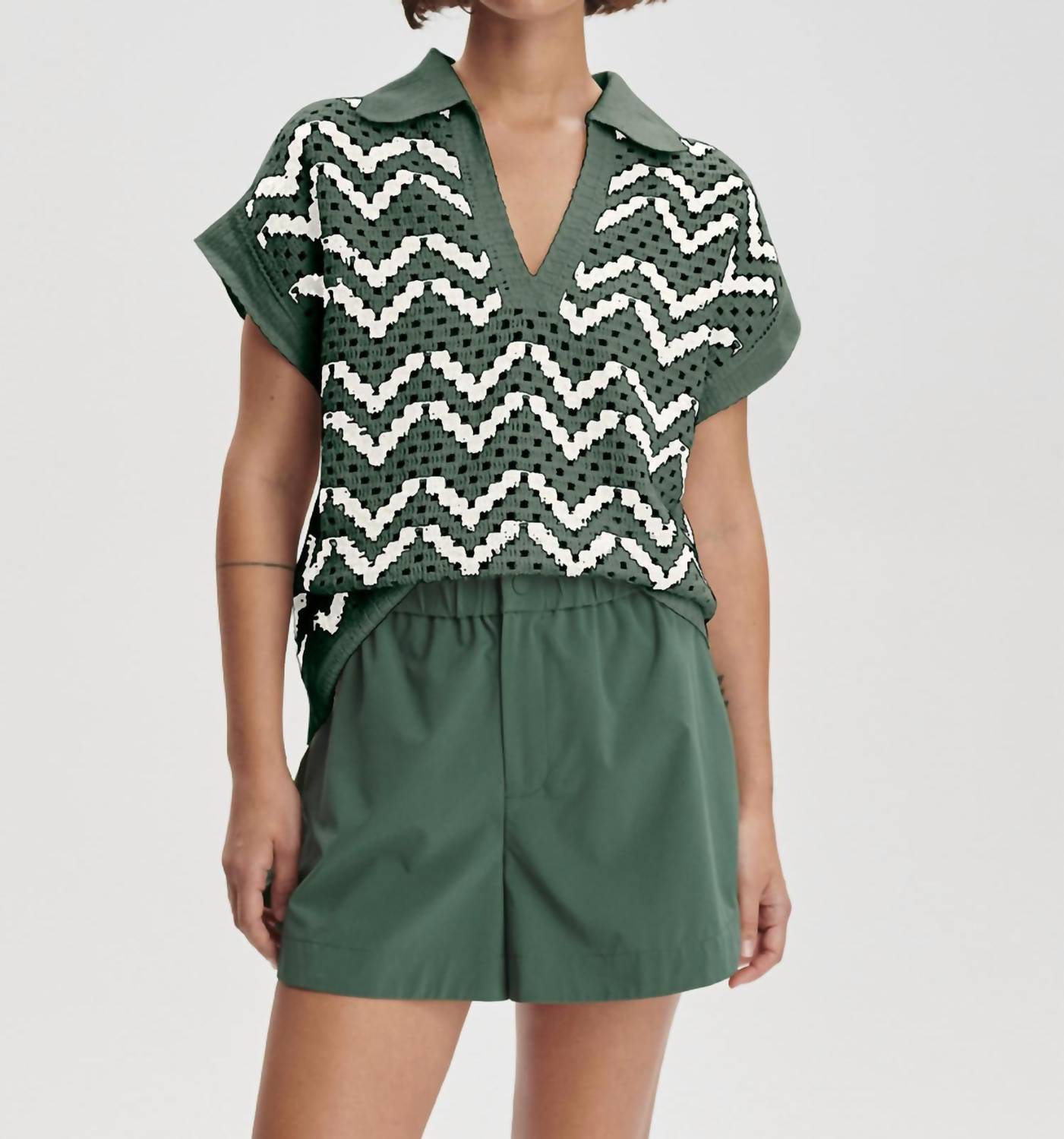 Varley - Joelle Crochet Polo Top