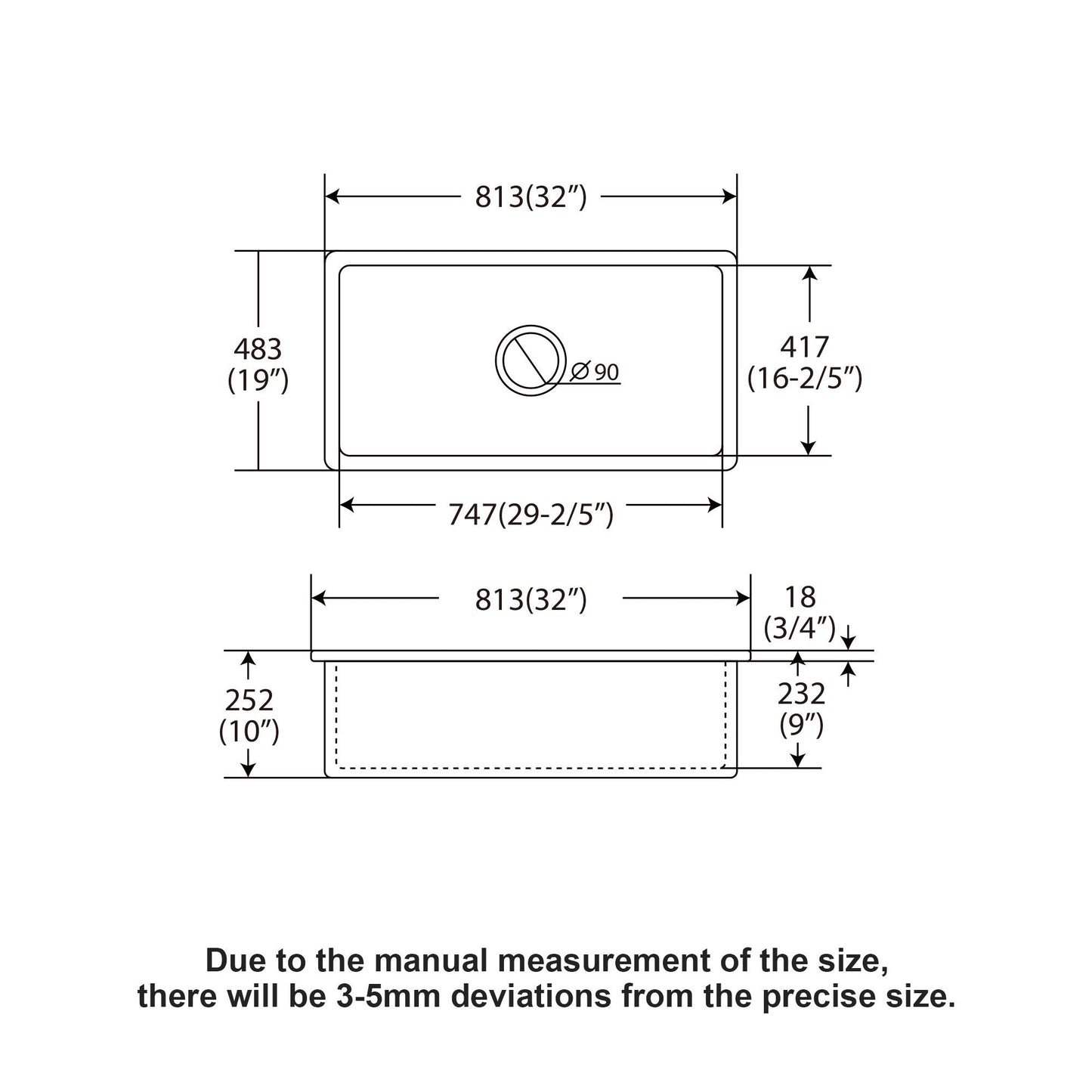 Rectangular Deep Single Bowl Kitchen Sink