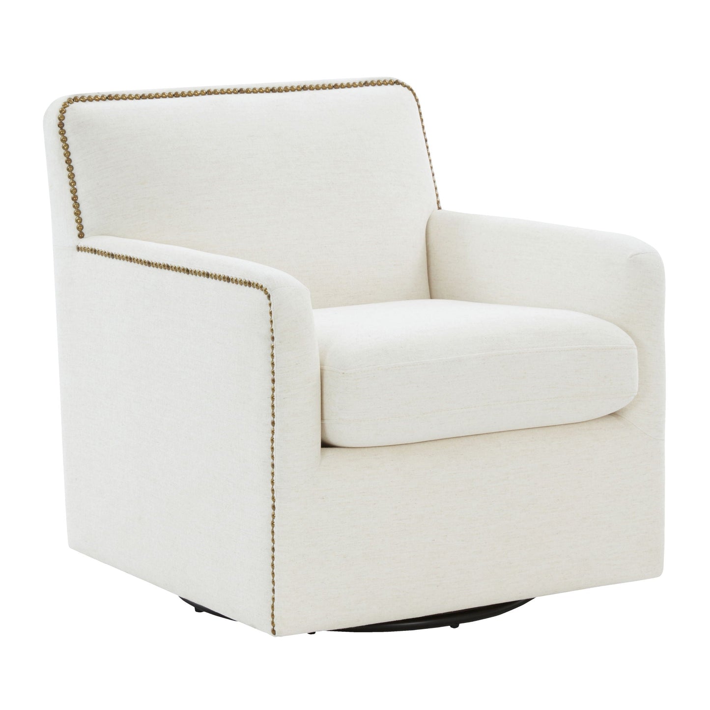 Tolland Swivel Accent Chair With Antique Brass Nailhead Trim - Cream