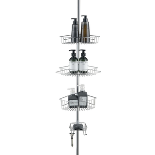 4 Tier Rustproof Shower Caddy Corner Organizer With Adjustable Shelves and Tension Pole