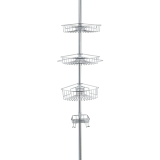 4 Tier Rustproof Shower Caddy Corner Organizer With Adjustable Shelves and Tension Pole