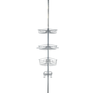 4 Tier Rustproof Shower Caddy Corner Organizer With Adjustable Shelves and Tension Pole