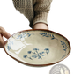 9-inch Ceramic Deep Plates with Blue Leaf Pattern