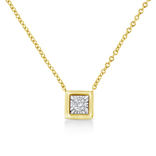 10K Yellow Gold Plated .925 Sterling Silver 1/10 Cttw Miracle Set Round Diamond Square Box Shape 18" Pendant Necklace (K-L Color, I2-I3 Clarity)