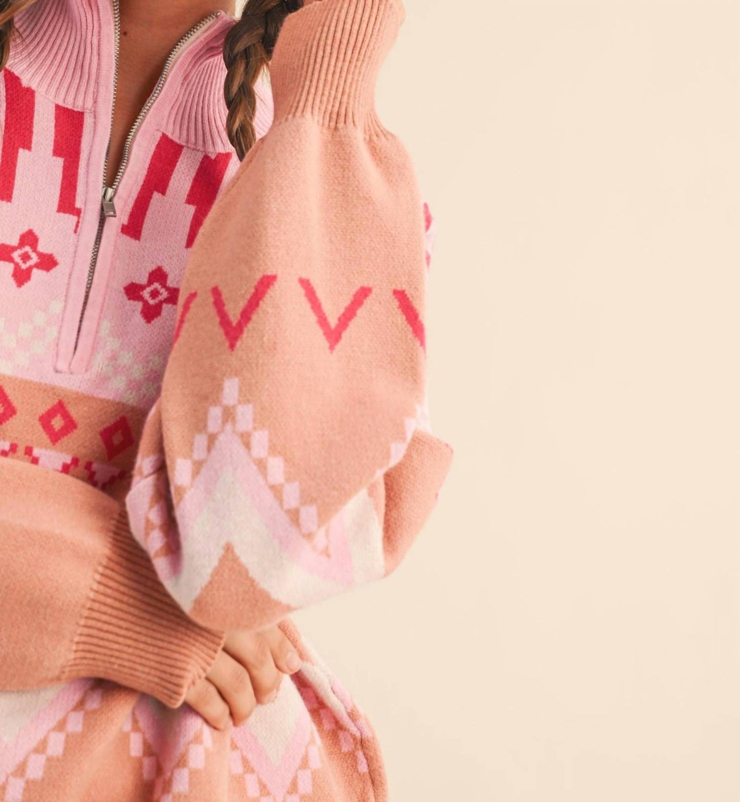 &Merci - Geometric Knit Half Zip Pullover