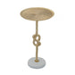 13.8x13.8x24 Gold Side Table with Rope Knot Design and White Marble Base