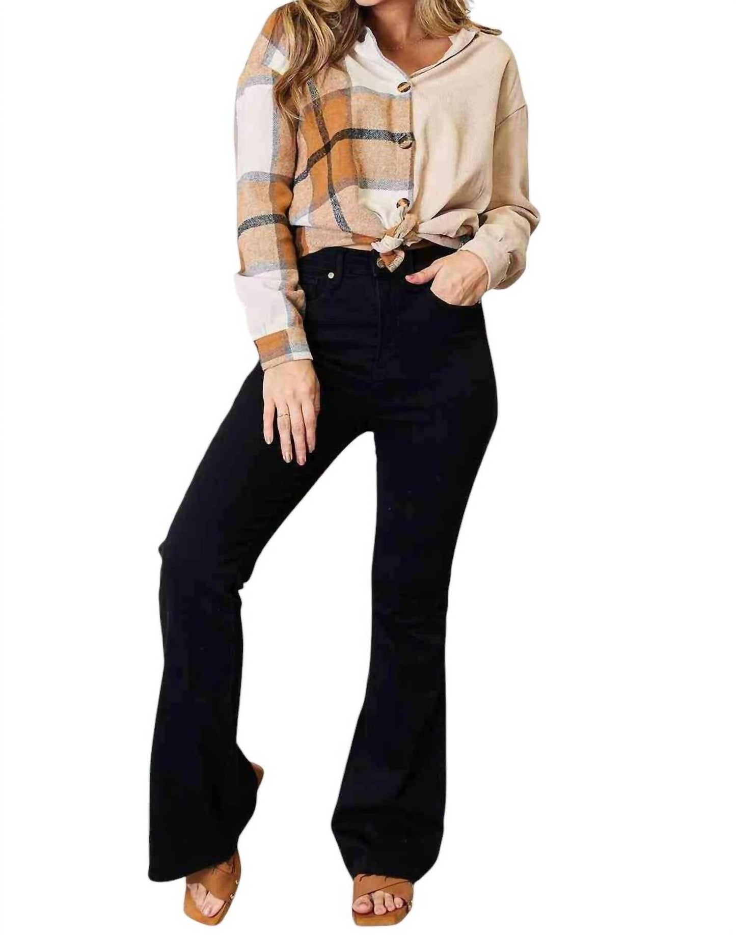 Double Take - Plaid Print Dropped Shoulder Shirt