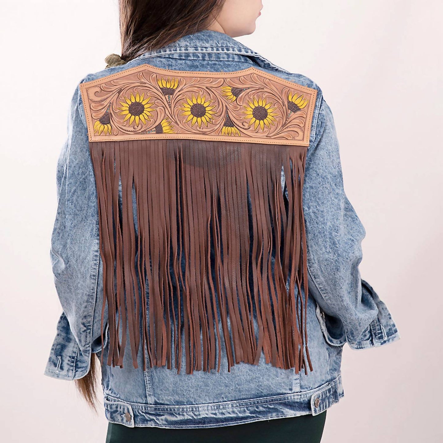 American Darling - Genuine Leather Hand Tooled Carved Denim Jacket