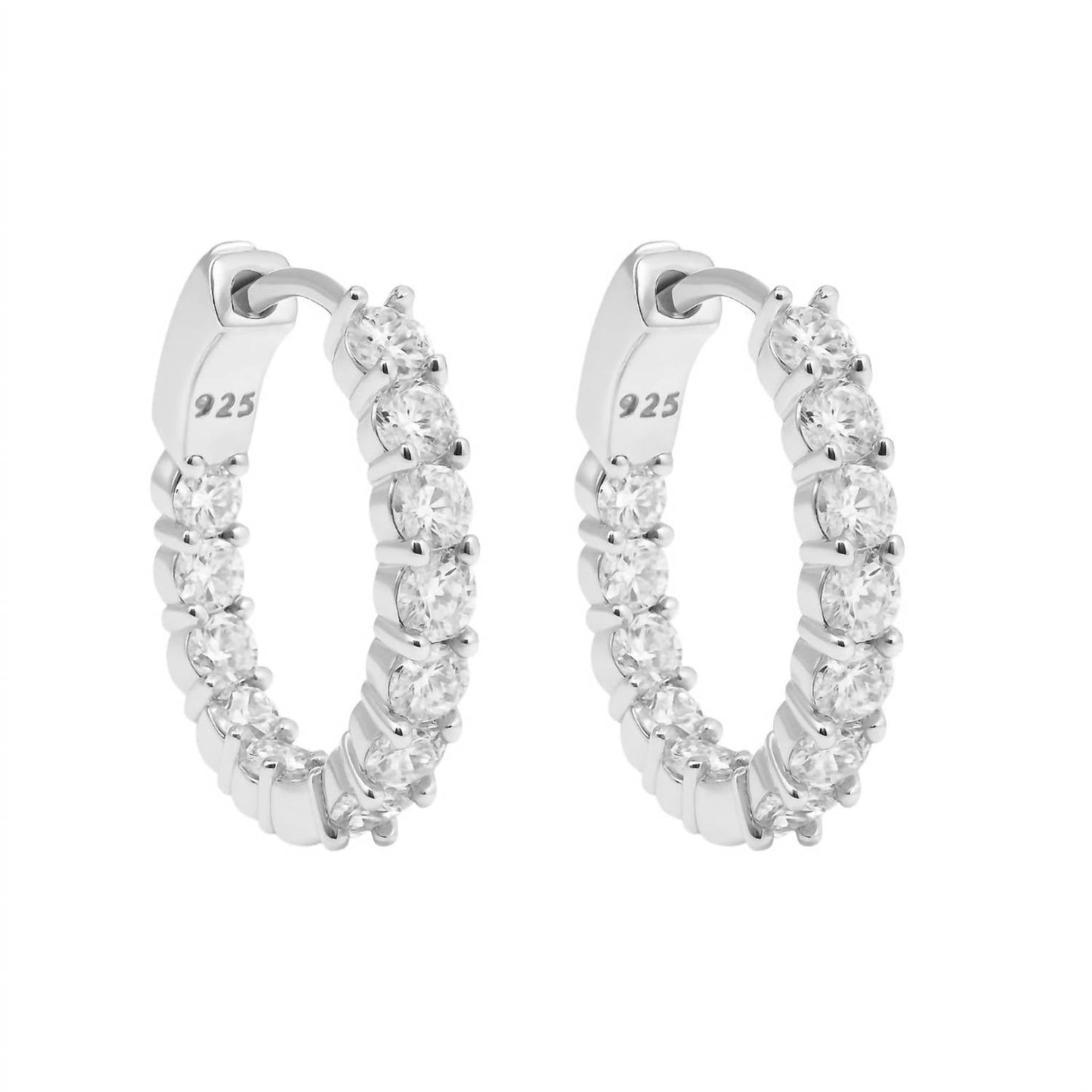 Allyanna Gifts - Women's Sterling Silver Moissanite Inside Out Hinged Hoop Earrings
