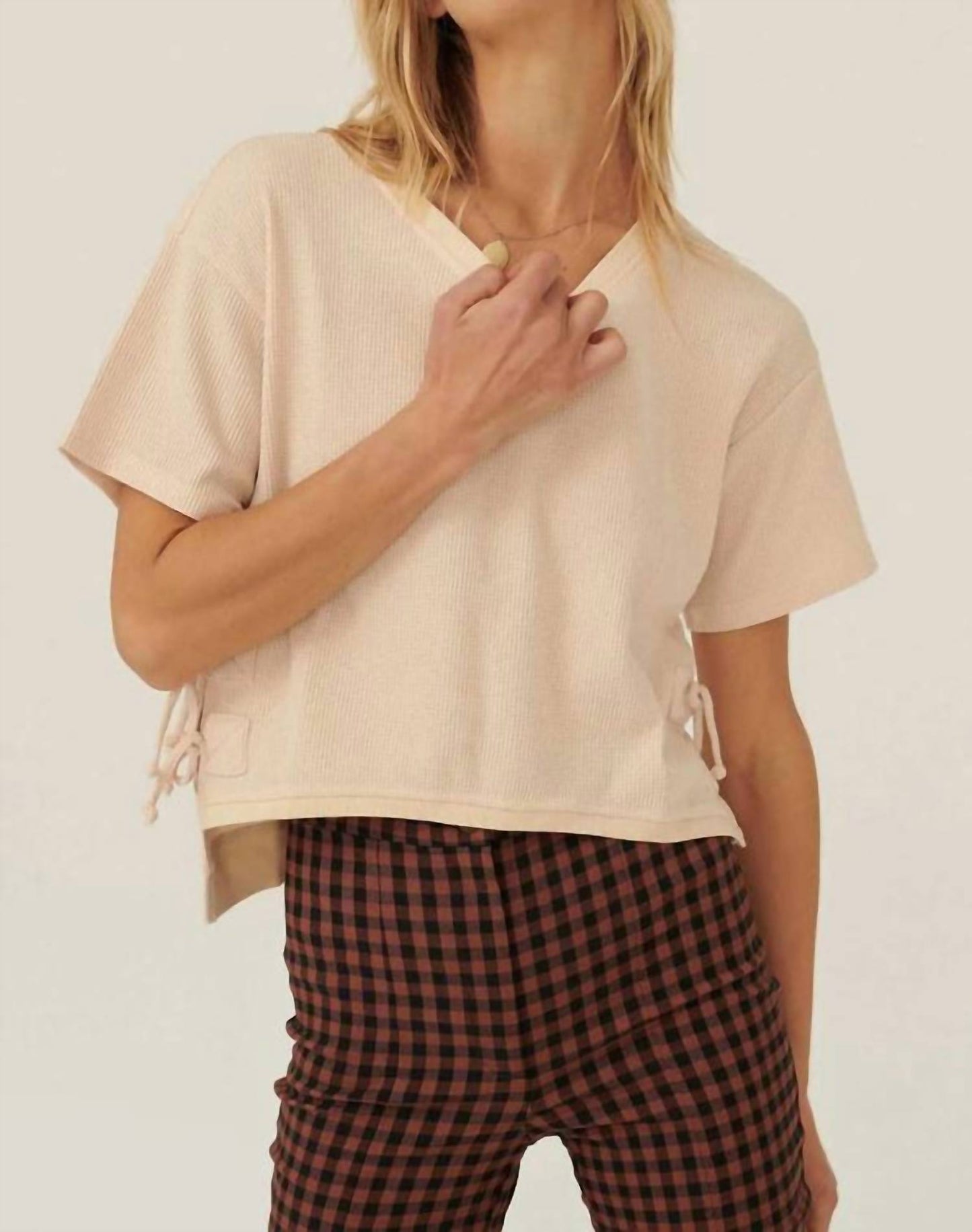 Promesa - Ties That Bind Side-tie Thermal Waffle Tee