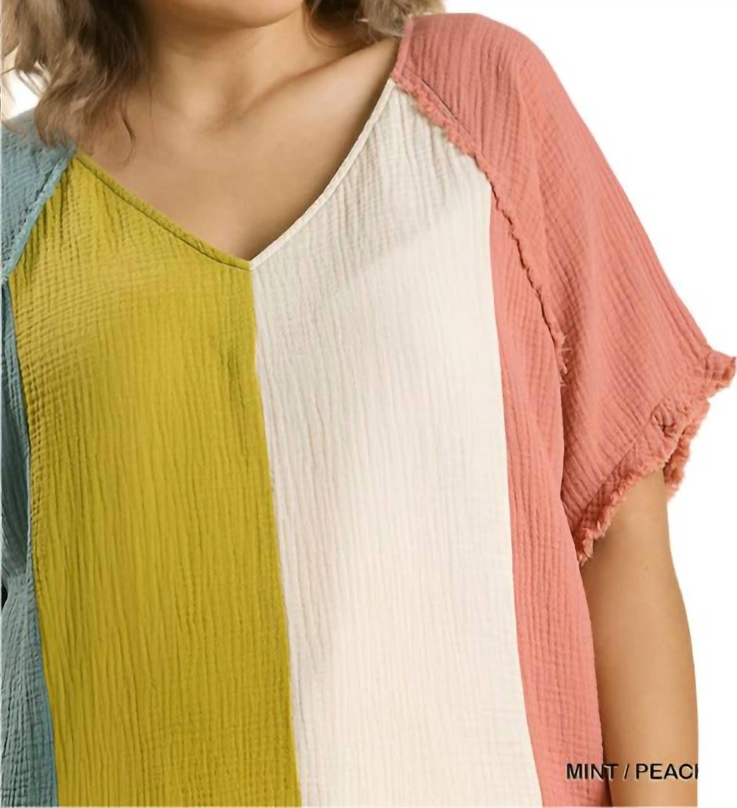 Umgee - Color Block Cotton Gauze Top