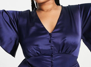 Flounce London - Satin Flutter Sleeve Mini Dress - Plus