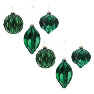 Green Textured Harlequin Glass Ornament (Set of 6)