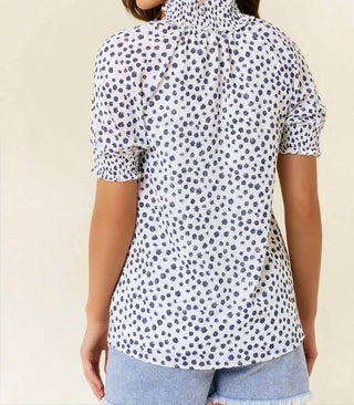 Doe And Rae - Dot Print Short Sleeve Blouse