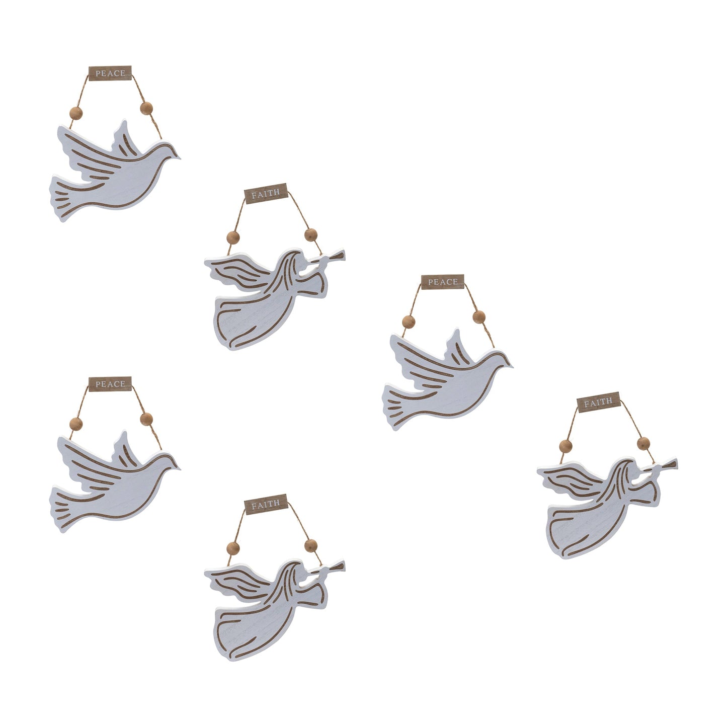 Wood Dove and Angel Sentiment Ornament (Set of 6)