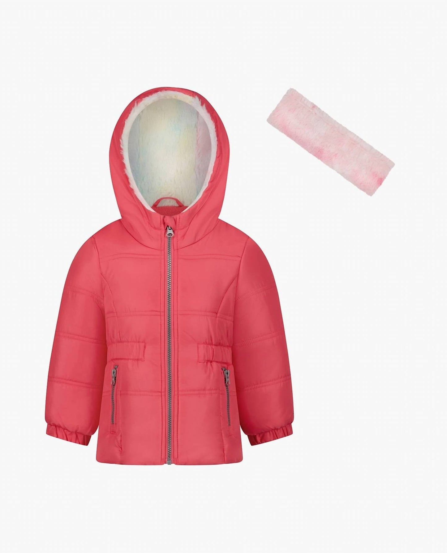 London Fog - Baby Girls Zip-front Hooded Mid Cinch Puffer Jacket