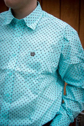 Cinch - Men's Long Sleeve Square Print Button Down