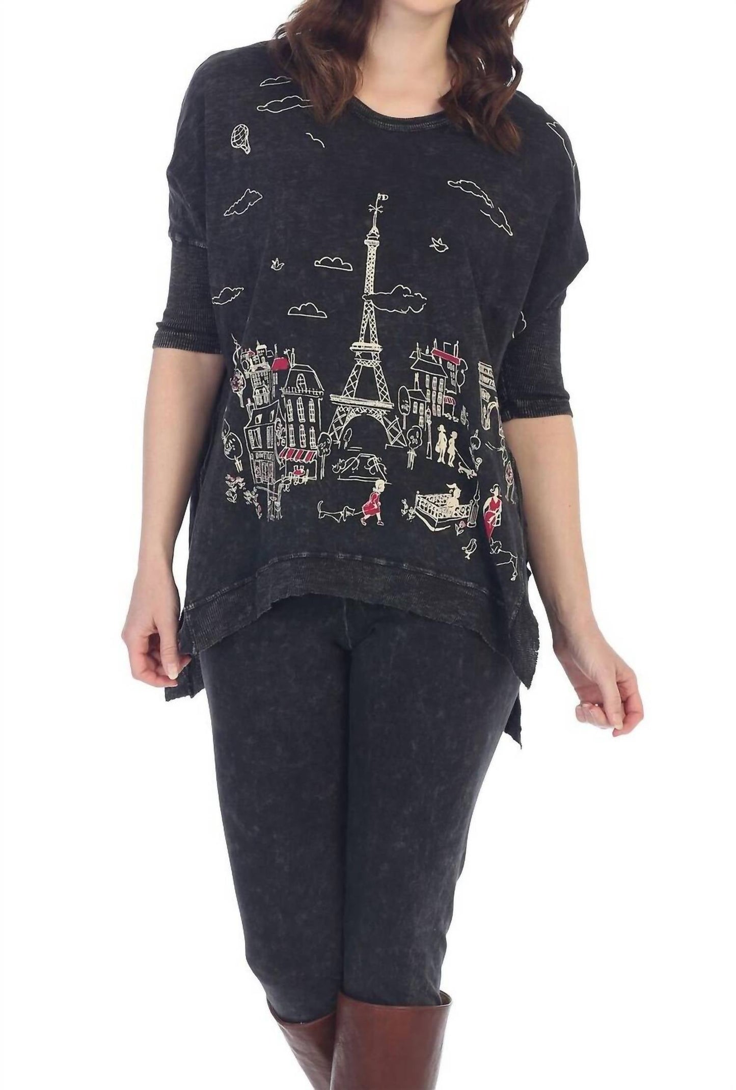 Jess & Jane - Women's Parisian Mineral Washed Cotton Dolman Sleeve Top