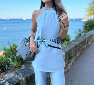 Raizz - Gisele Satin Top And Pants Set With Scarf