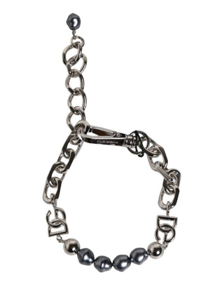 Dolce & Gabbana - Women's Tone Chain Lobster Clasp Logo Gray Pearls Bracelet