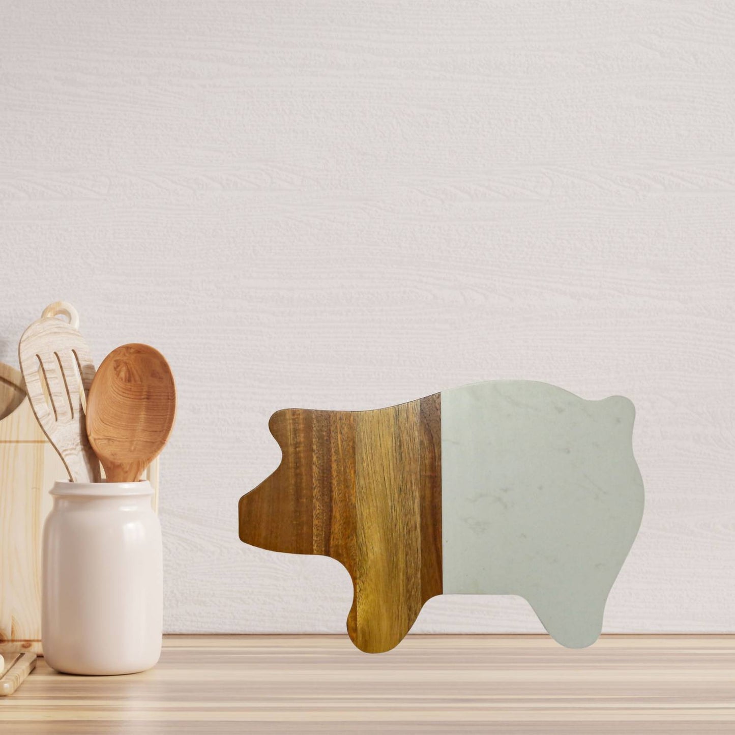 Creative Gifts International - Marble and Acacia Wood Pig Board