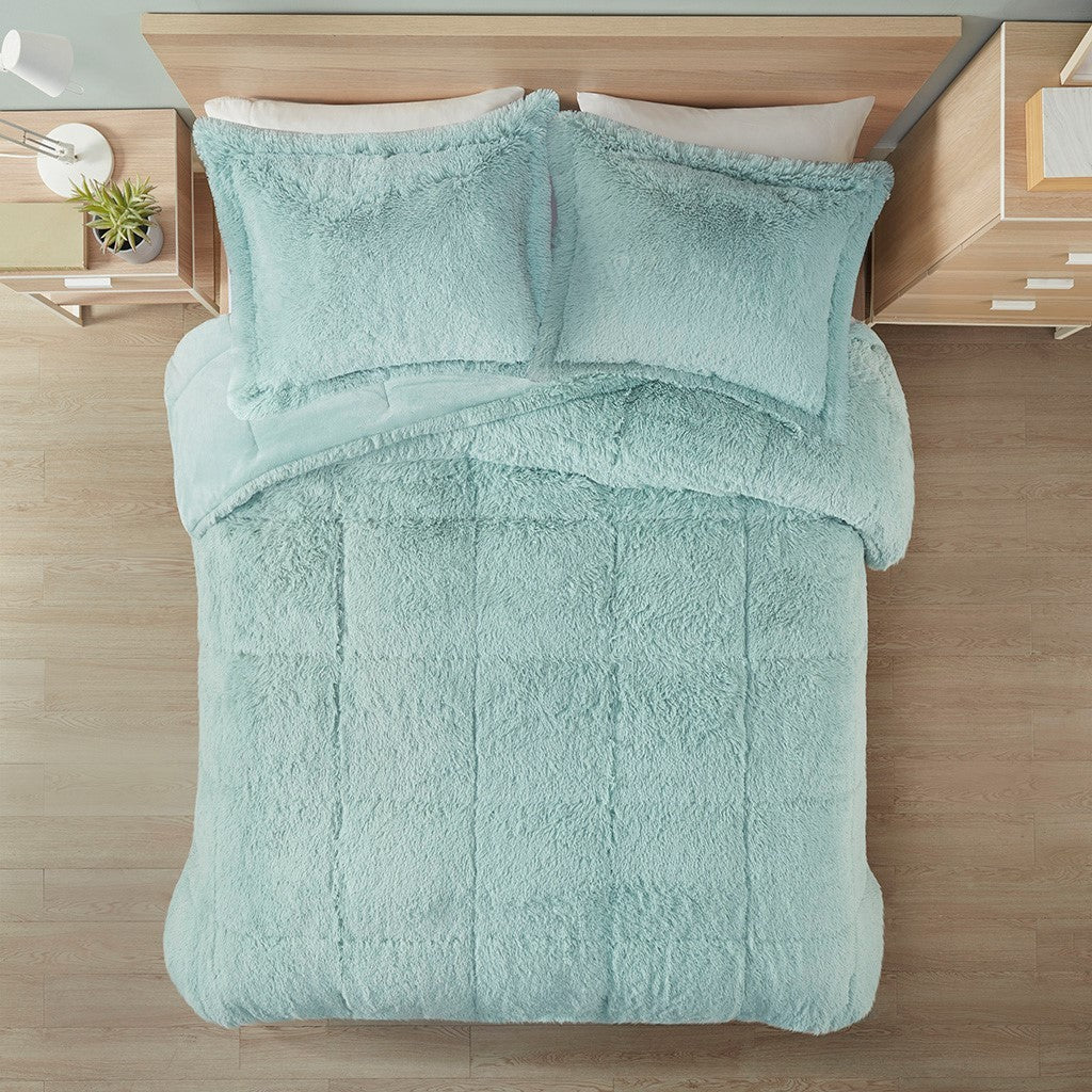 King/Cal King Shaggy Long Fur Comforter Mini Set