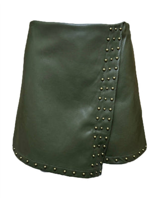 Anniewear - Women's Studded Stretch Faux Leather Wrap Skort