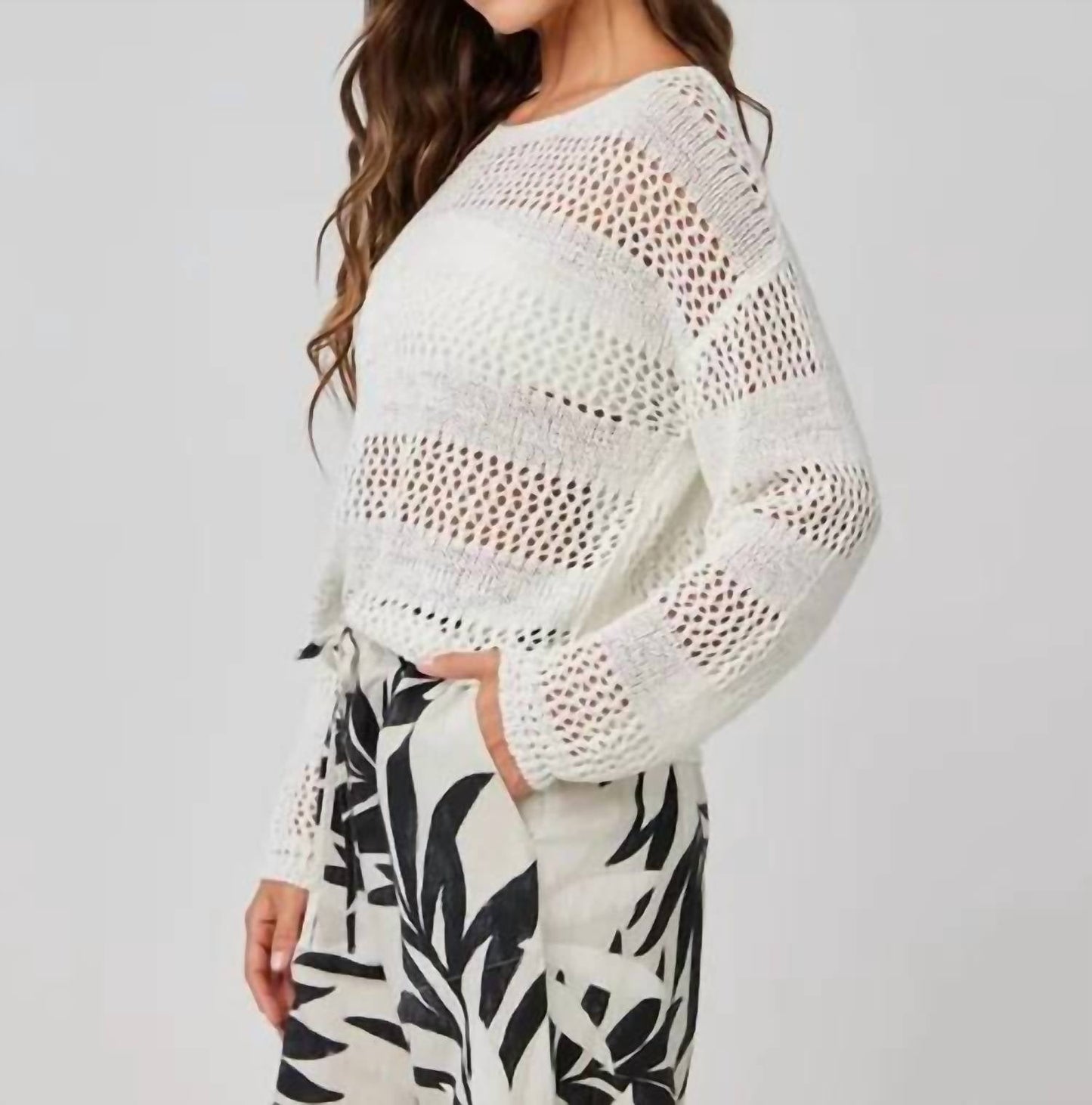 Bella Dahl - Open Knit Stripe Crew Sweater