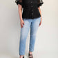 The Curve La - Plus Size Dot Mesh Knit Shirt With Puff Sleeve