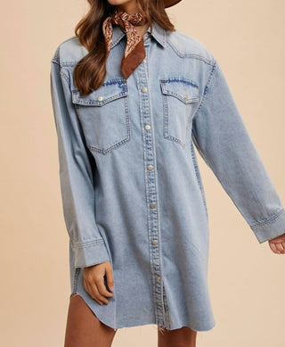 Anniewear - Comfort Stretch Denim Button Down Shirt Dress