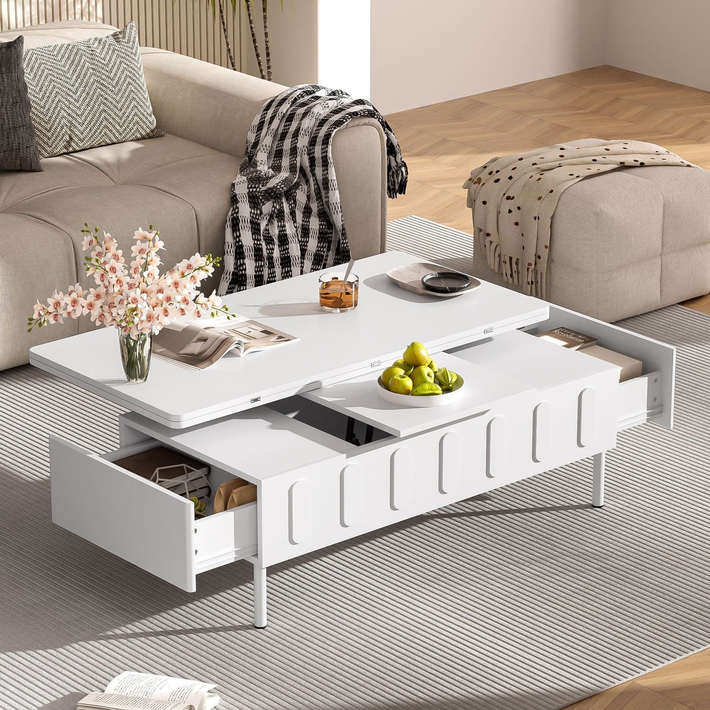 Lift Top Coffee Table with 2 Drawers and Hidden Storage Compartment for Living Room