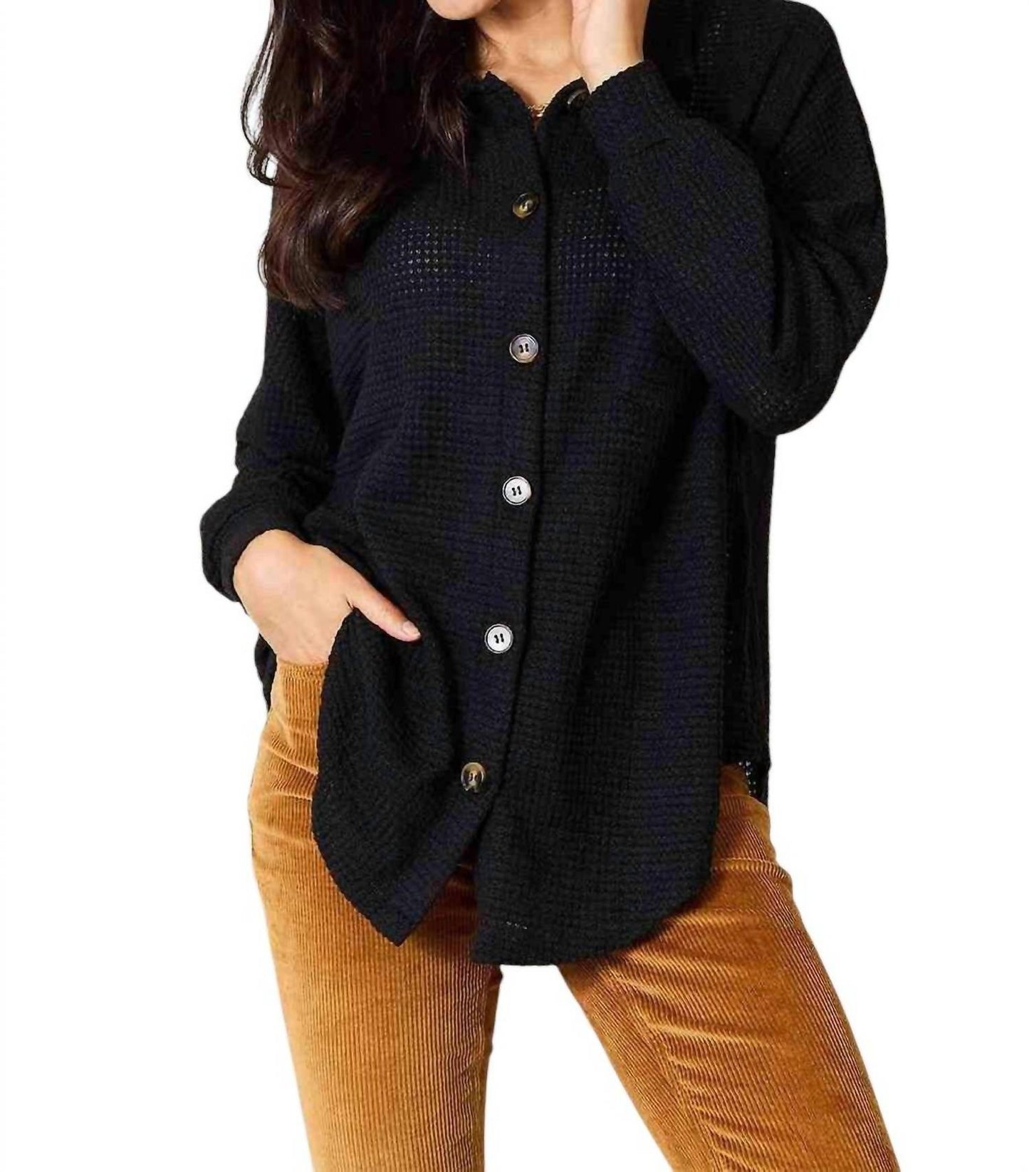 Double Take - Elegant Waffle-Knit Collared Shirt
