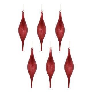 Red Ribbed Glass Drop Ornament (Set of 6)