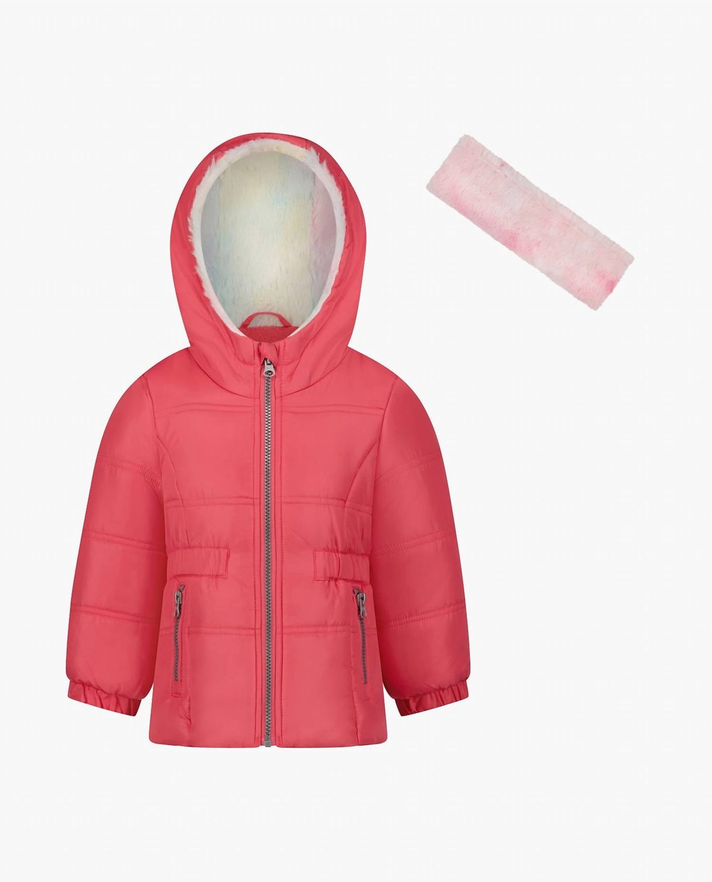 London Fog - Girls Zip-front Hooded Mid Cinch Puffer Jacket