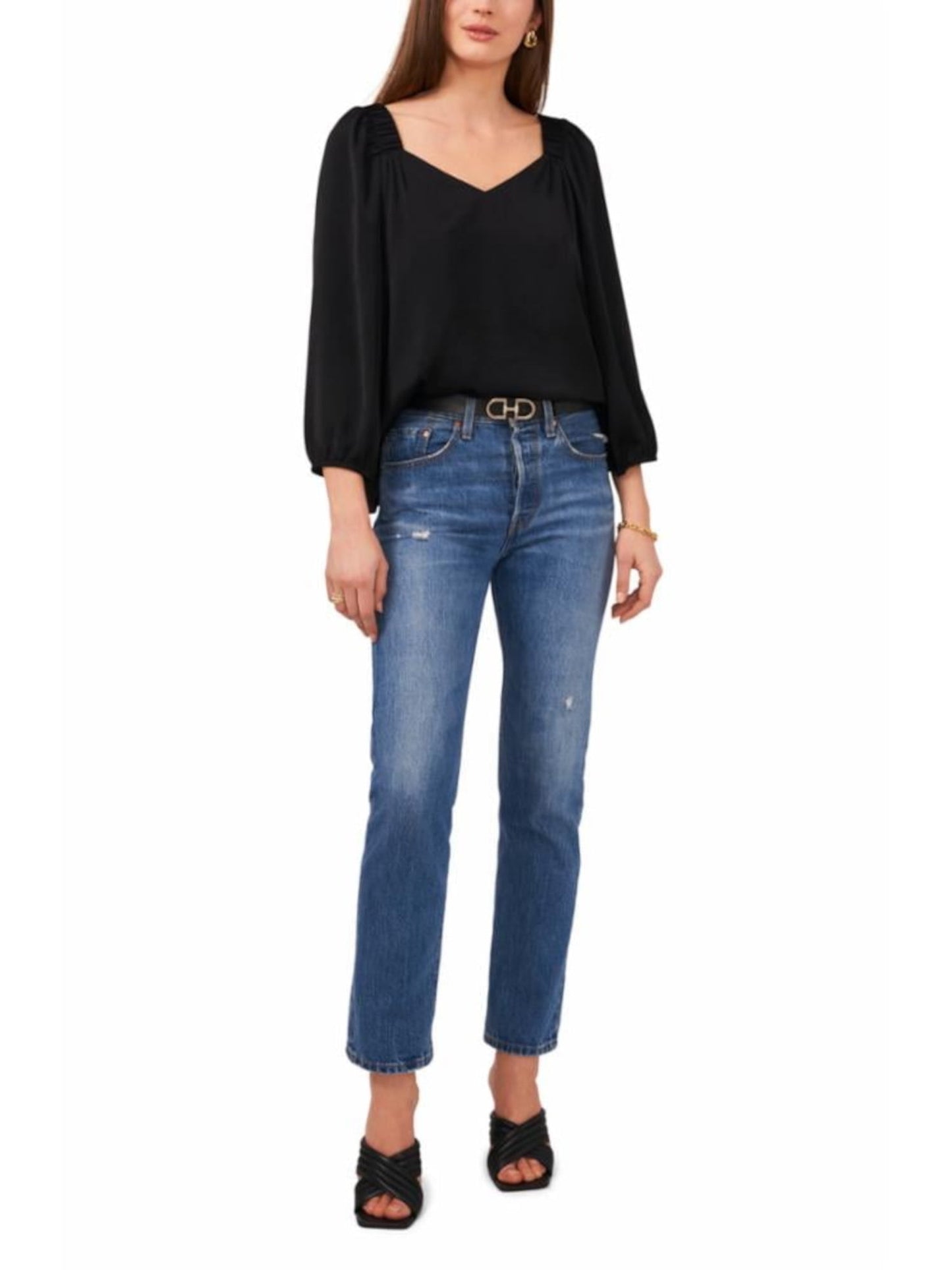 Vince Camuto Women's Ruffled V-Neck Top Black Size S