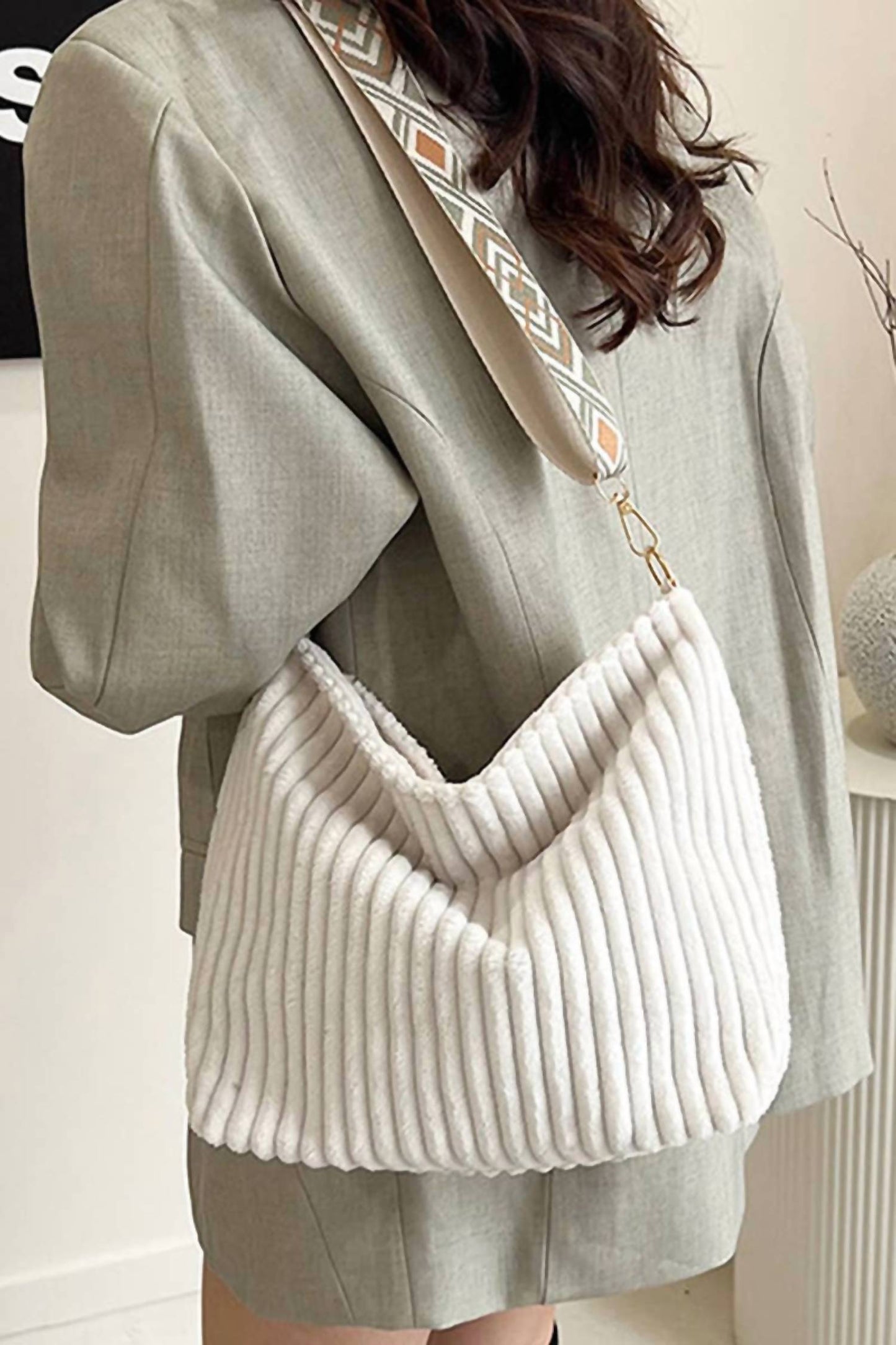 42Pops - Corduroy Slouchy Tote Bag With Guitar Shoulder Strap