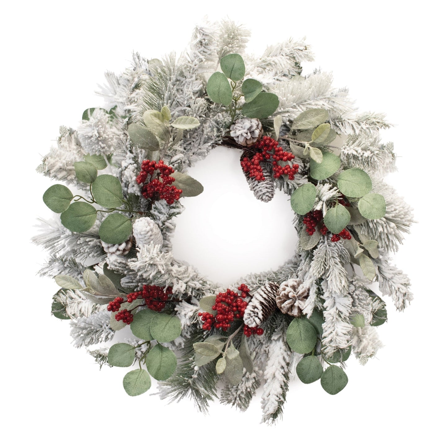 Flocked Pine Eucalyptus Berry Wreath 28"D