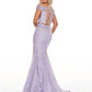 Rachel Allan - Beaded Lace Two-piece Prom Gown With High Slit