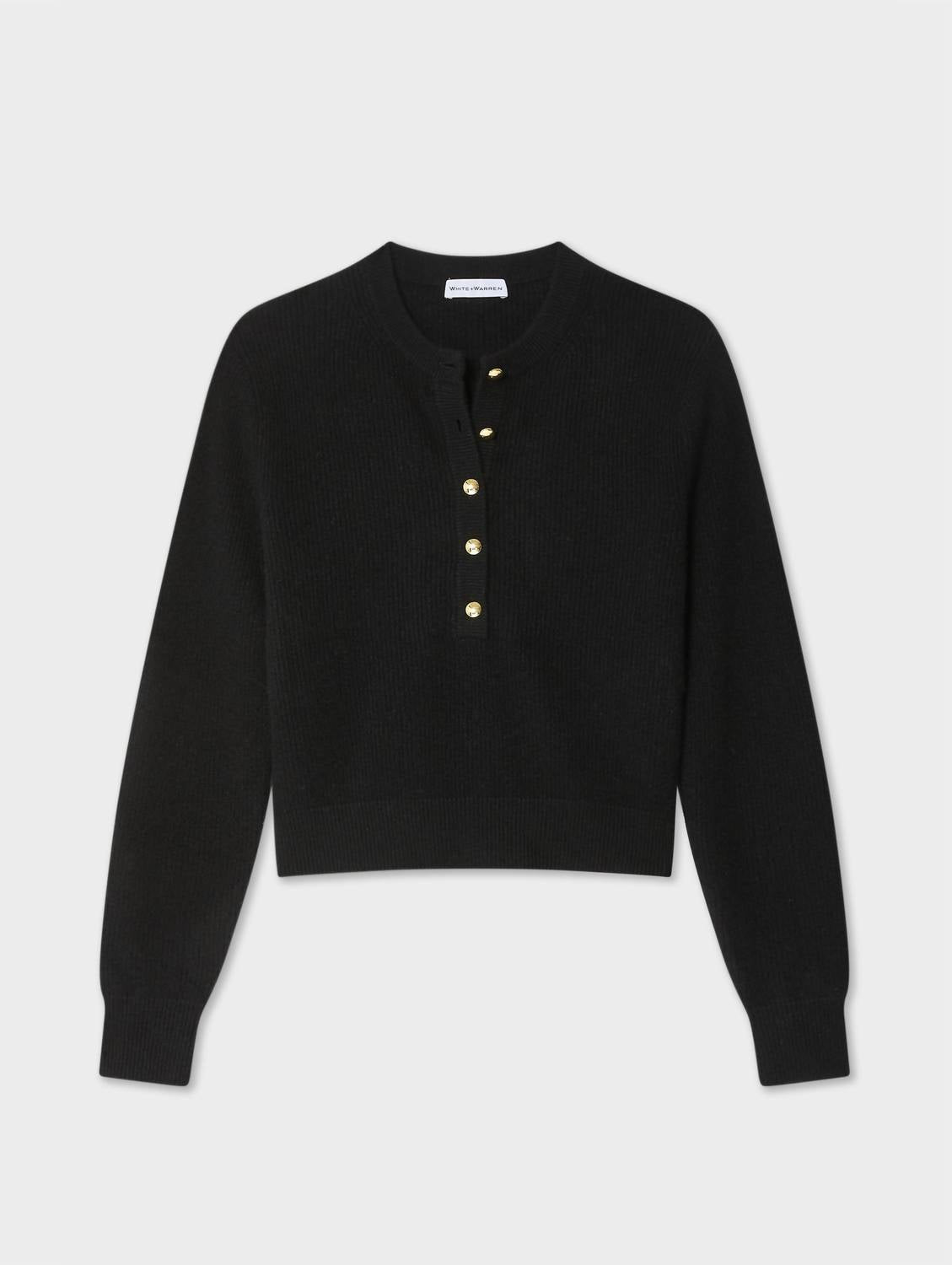 White + Warren - Cashmere Ribbed Gold Button Henley
